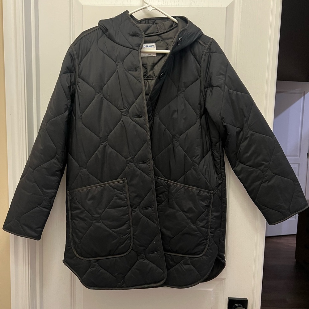 Old Navy Quilted Black Hooded Jacket